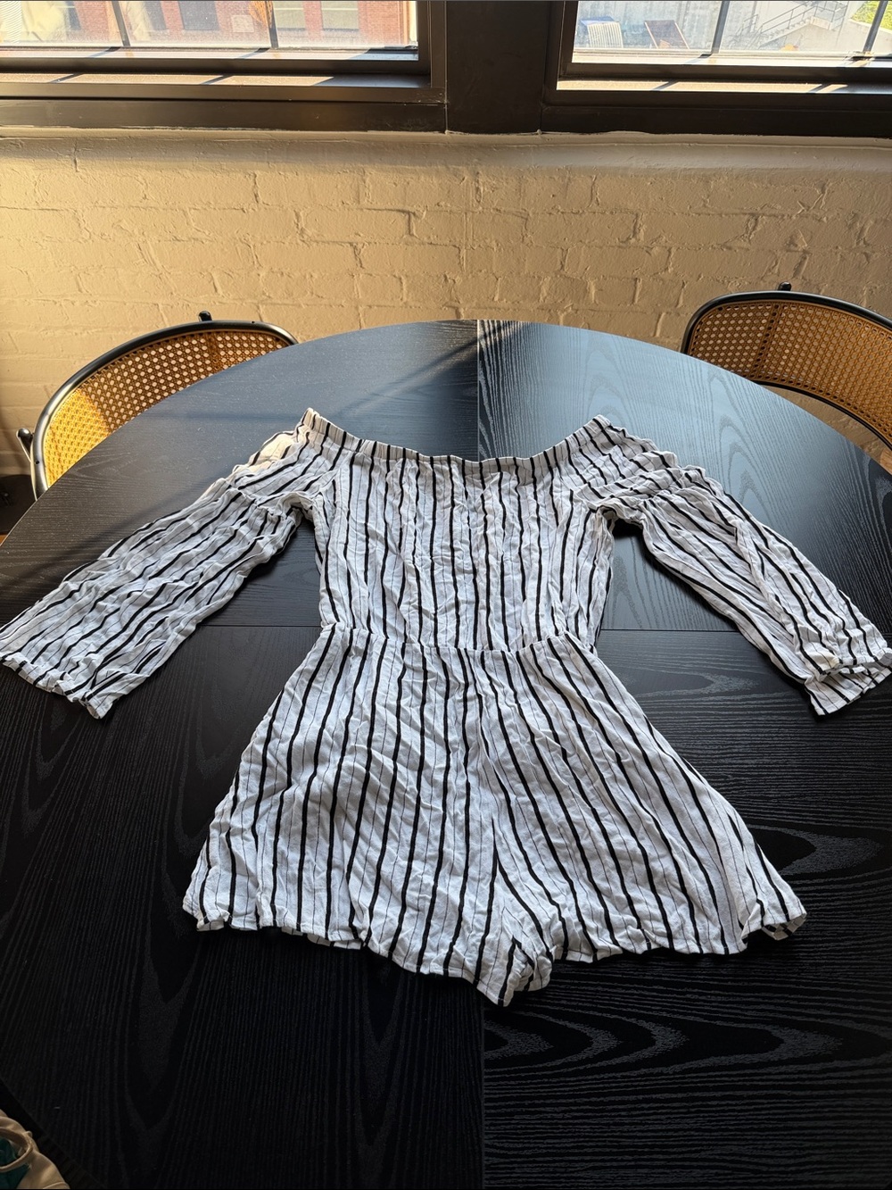 Off-the-Shoulder White and Black Striped Women’s Top
